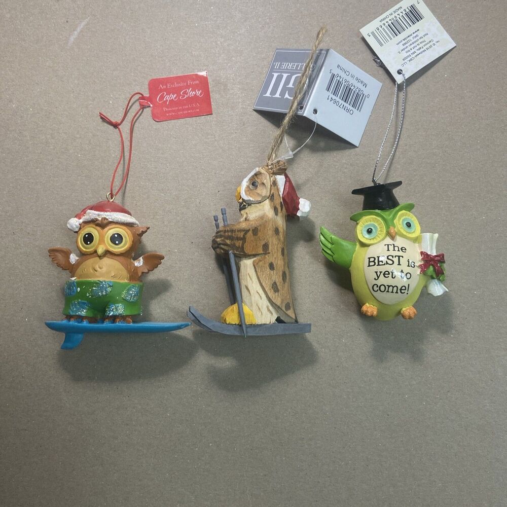 NWT Owl Bird Hanging Christmas Ornaments Lot of 3